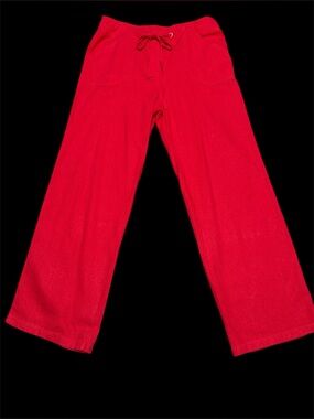 Casual Bright Coral Drawstring Wide-Leg Pants